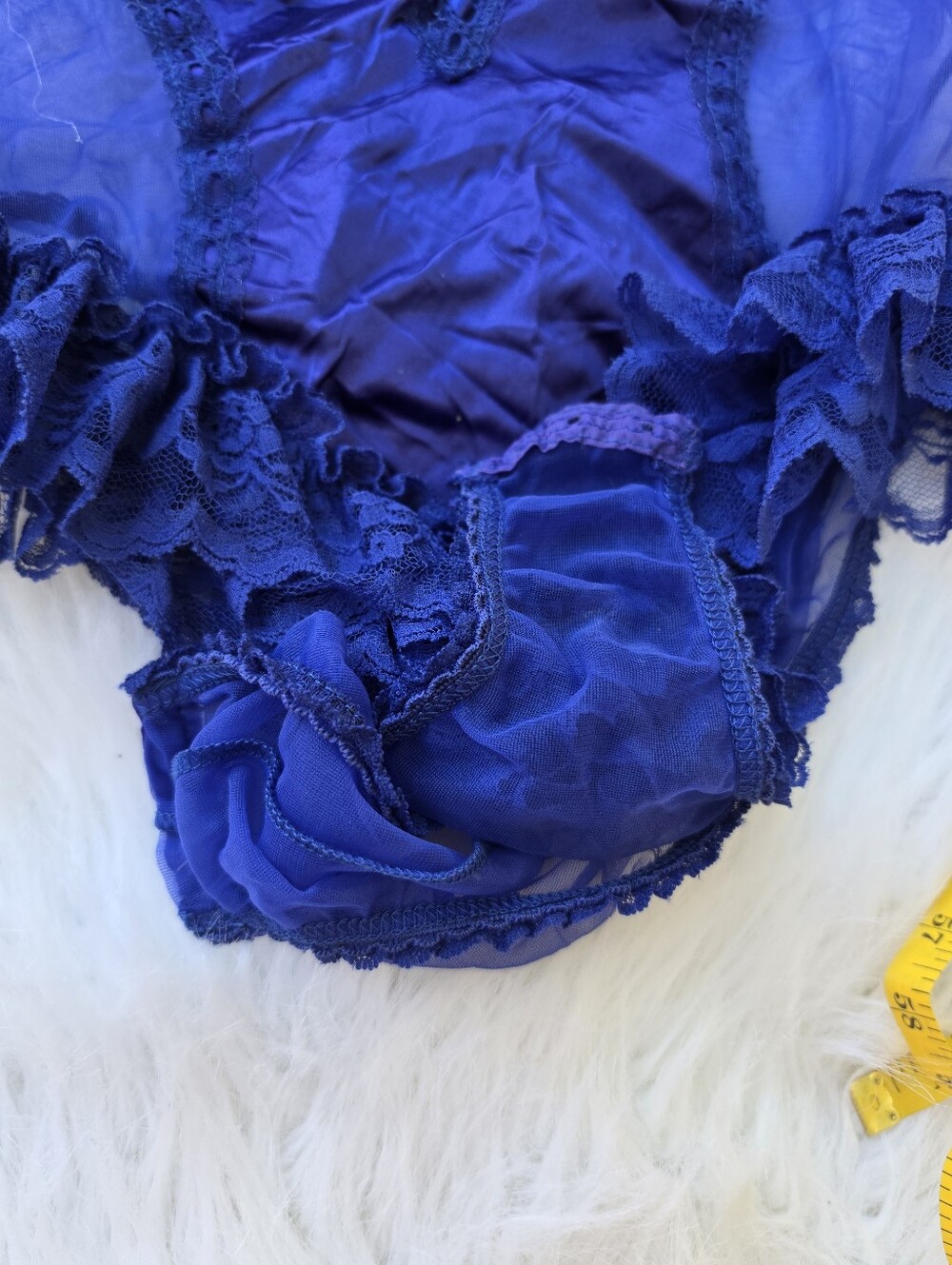 Vtg 80's 90's Royal Blue Satin Lace Lingerie Teddy Bodysuit Romantic Boudoir - Picture 7 of 12